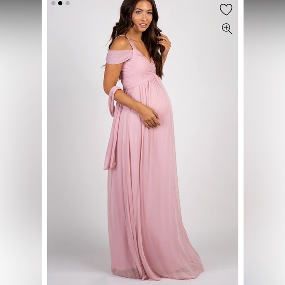 NEW Light Pink Chiffon Cold Shoulder Maternity Gown - Picture 2 of 7